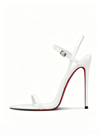 Summer new sexy 12cm white high heels, women's pointed ultra-fine heels with a single buckle strap, plus size lace up sandals