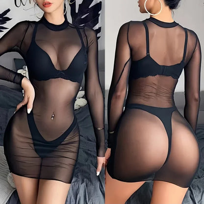 FREEAUCE Ladies Sexy See Through Dresses for Womens Autumn Winter Long Sleeve Casual Party Night Club Wear Mini Dress Plus Size