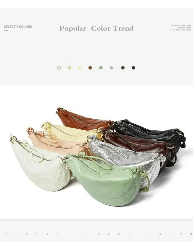 Fashionable Genuine Leather Saddle Bag, Top-grain Cowhide Dumpling Bag, High-end and Versatile Single-shoulder Crossbody Bag