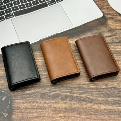 Men and women  Minimalist RFID Blocking Wallet-Automatic Pop-up Metal Credit Card Holder,Zipper Coin Purse Business Card Wallet