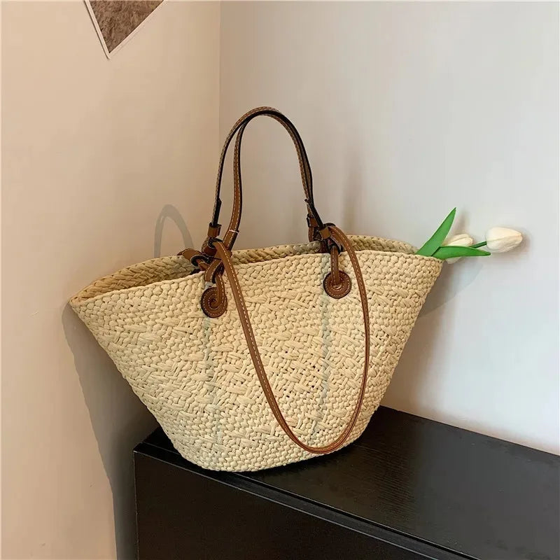 Casual Large Capacity Tote Designer Wicker Woven Women Handbags Summer Beach Bali Straw Bag Lady Travel Big Basket Purse