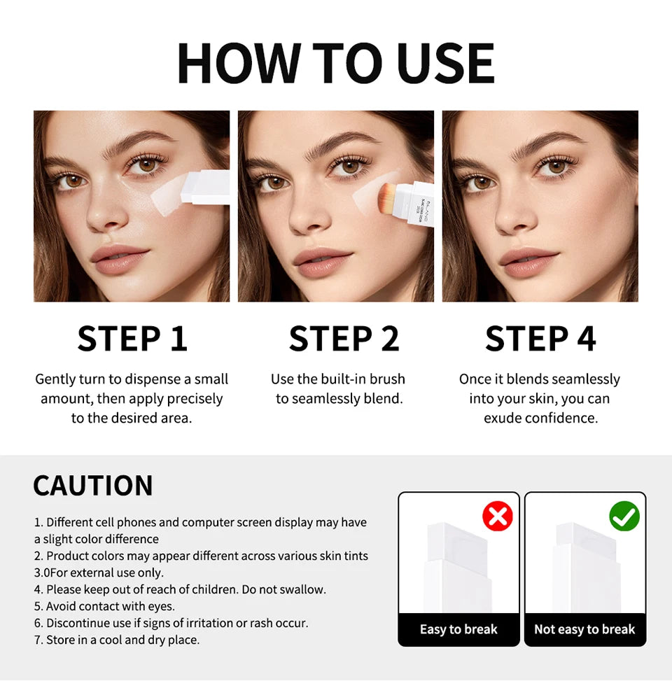 Color-changing Foundation Stick Blanc Foundation Korean Makeup Base High Coverage Concealer Natural Nude 2 IN 1 Foundation Stick
