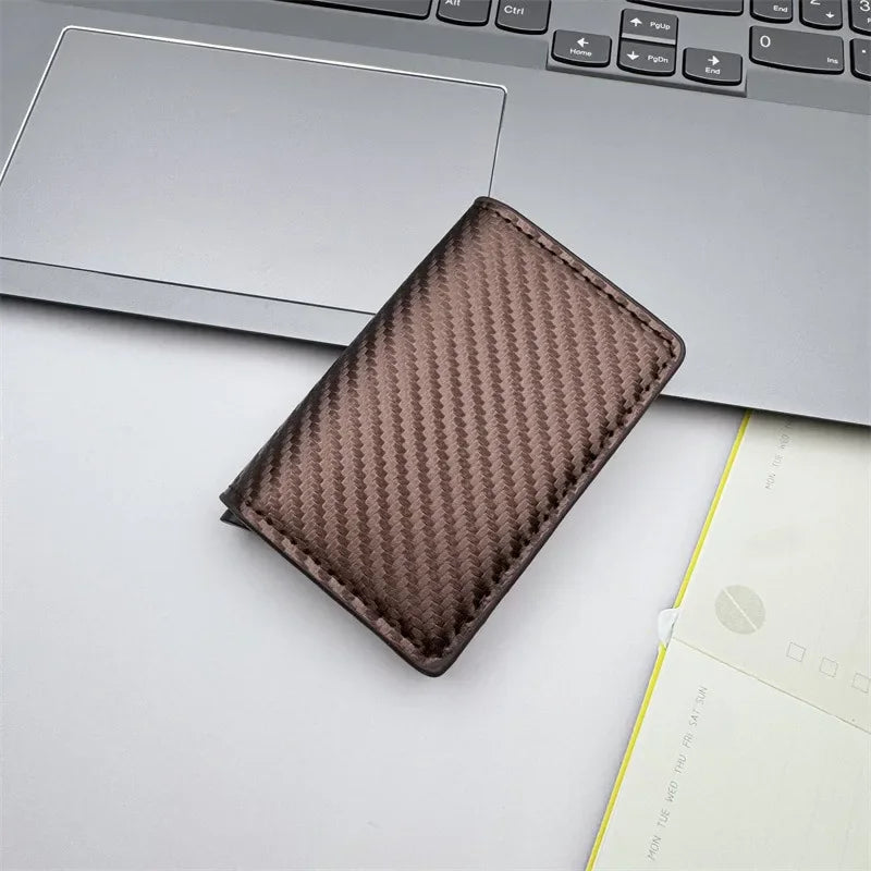 Men and women  Minimalist RFID Blocking Wallet-Automatic Pop-up Metal Credit Card Holder,Zipper Coin Purse Business Card Wallet