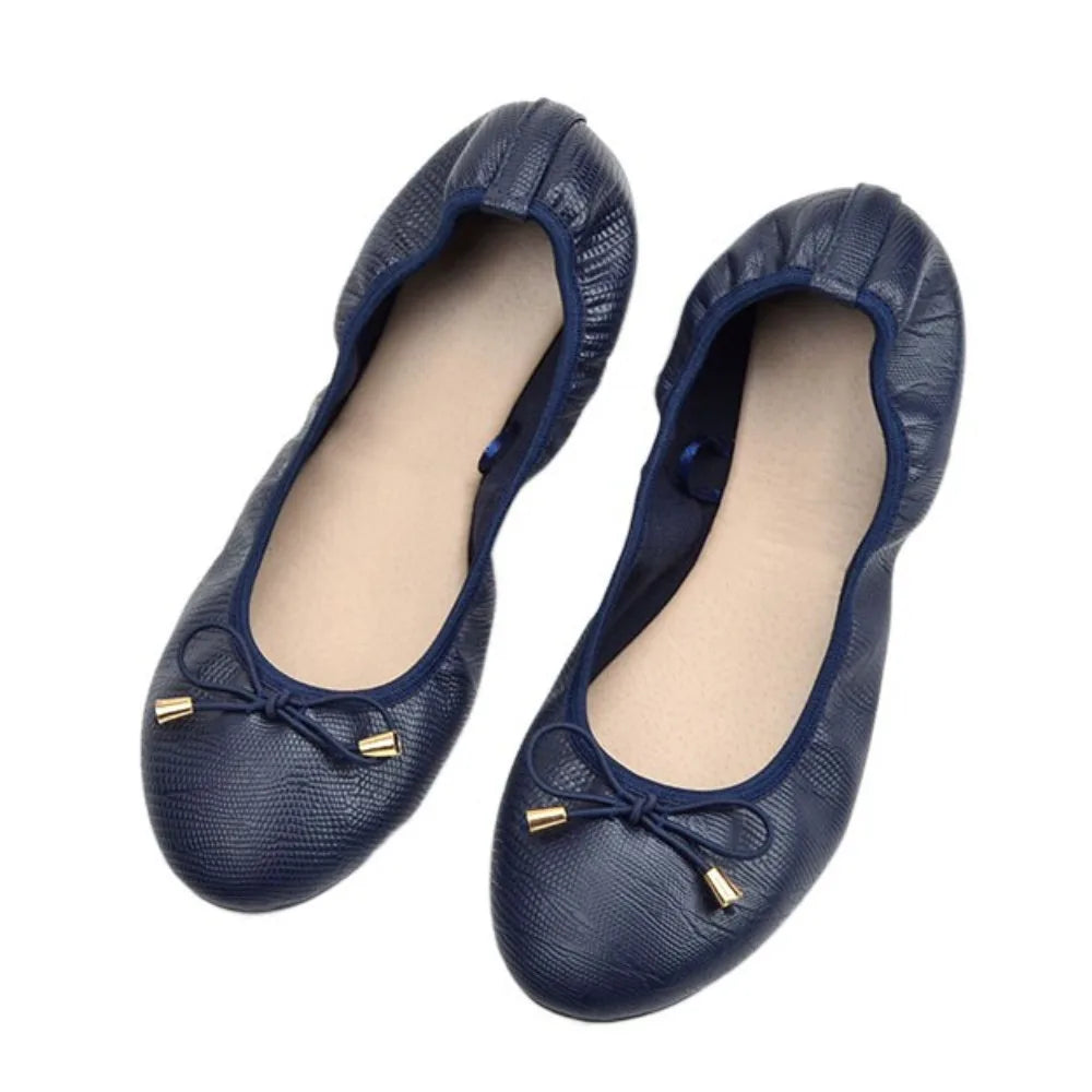 Solid Color Shallow Mouth PU Ballet Shoes Thread Bowknot Ballet Flats Women Foldable Lightweight Chicken Rolls Dance Shoes Yoga