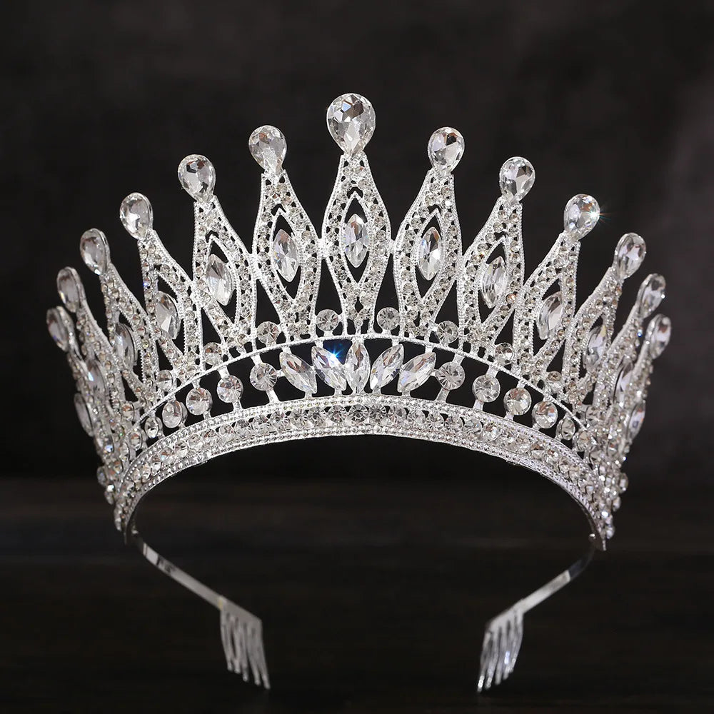 KMVEXO Baroque Queen Large Crystal AB Crowns For Bridal Women Girls Wedding Tiaras Diadem Comb Princess Party Hair Dress Jewelry