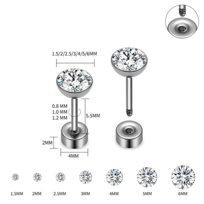 ASTM F136 Titanium Piercing Round Bowl Shaped Screw Labret Earring Set Lip Ring Cartilage Tragus Conch Jewelry Helix Nose Studs