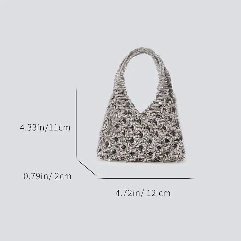 Circular Hollow Out Evening Clutch Party Bag For Women Luxury Designer Handbag New Fashion Shiny Rhinestones Shoulder Crossbody