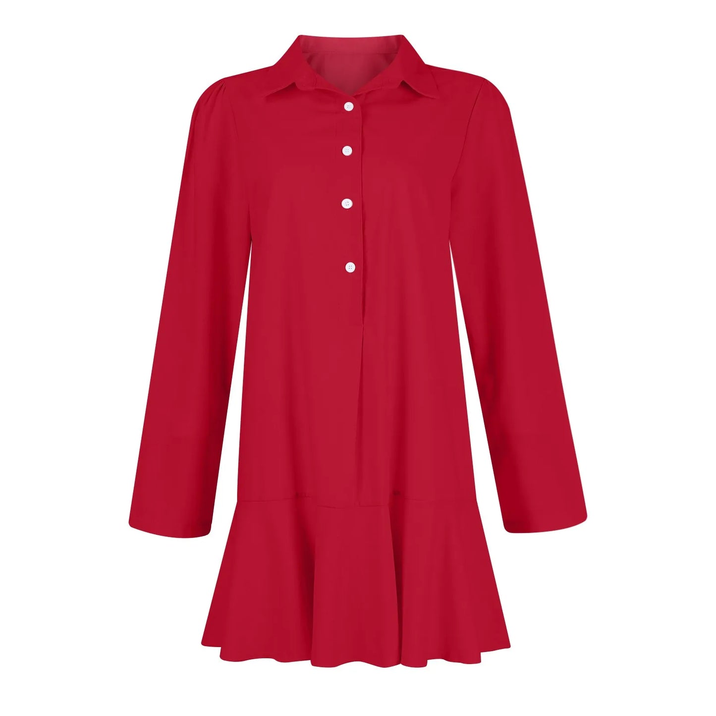 Women Loose Dresses Fashion Casual Half Open Shirt Hem Ruffle Classic Solid Dresses Daily Commute Date Simple Long Sleeve Dress