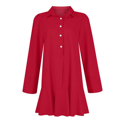 Women Loose Dresses Fashion Casual Half Open Shirt Hem Ruffle Classic Solid Dresses Daily Commute Date Simple Long Sleeve Dress