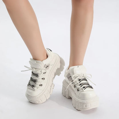 2026 Gothic Ankle Rock Boots Woman Sneakers New Punk Style Women Shoes Lace-up Heel Height Platform Shoes Woman Metal Decor