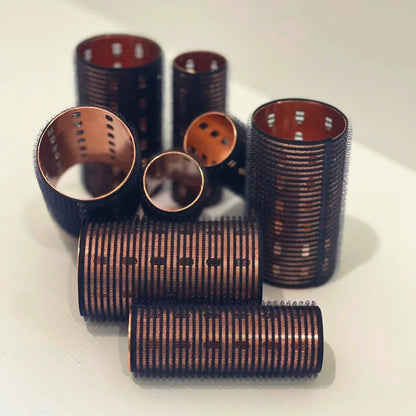 6pcs Large Roller Set Hook & Loop Aluminium Rose Gold Core Self Grip Rollers Ceramic Hot Thermal Volume Curler 90mm 1934