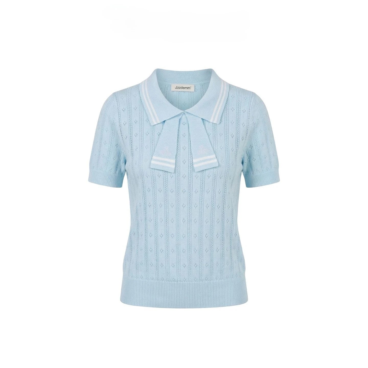 Summer College Style Knitted Collar Girls' T-shirt Simple, Breathable, Comfortable Short Sleeved Commuting Texture High-end Top