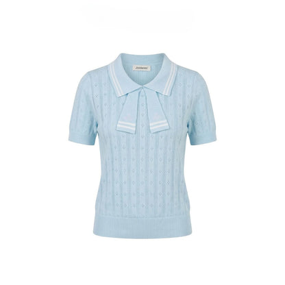 Summer College Style Knitted Collar Girls' T-shirt Simple, Breathable, Comfortable Short Sleeved Commuting Texture High-end Top