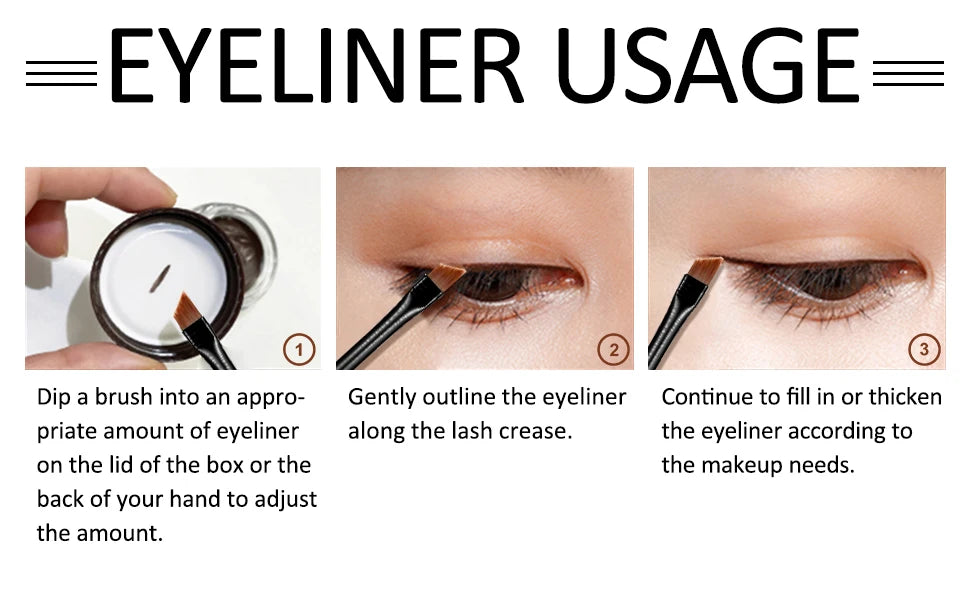 Portable Gel Eyeliner Black and Brown, Water Proof Smudge Proof Eyeliner Cream, Quick Drying Last for All Day Long Brow Eyeliner