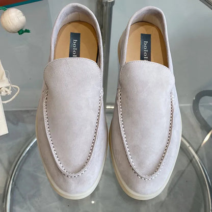 High Quality Men's walking driving shoes Unisex All genuine leather loafer Sheepskin suede Flat casual women's shoes large size