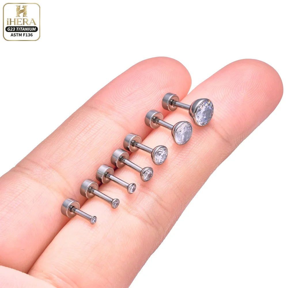ASTM F136 Titanium Piercing Round Bowl Shaped Screw Labret Earring Set Lip Ring Cartilage Tragus Conch Jewelry Helix Nose Studs