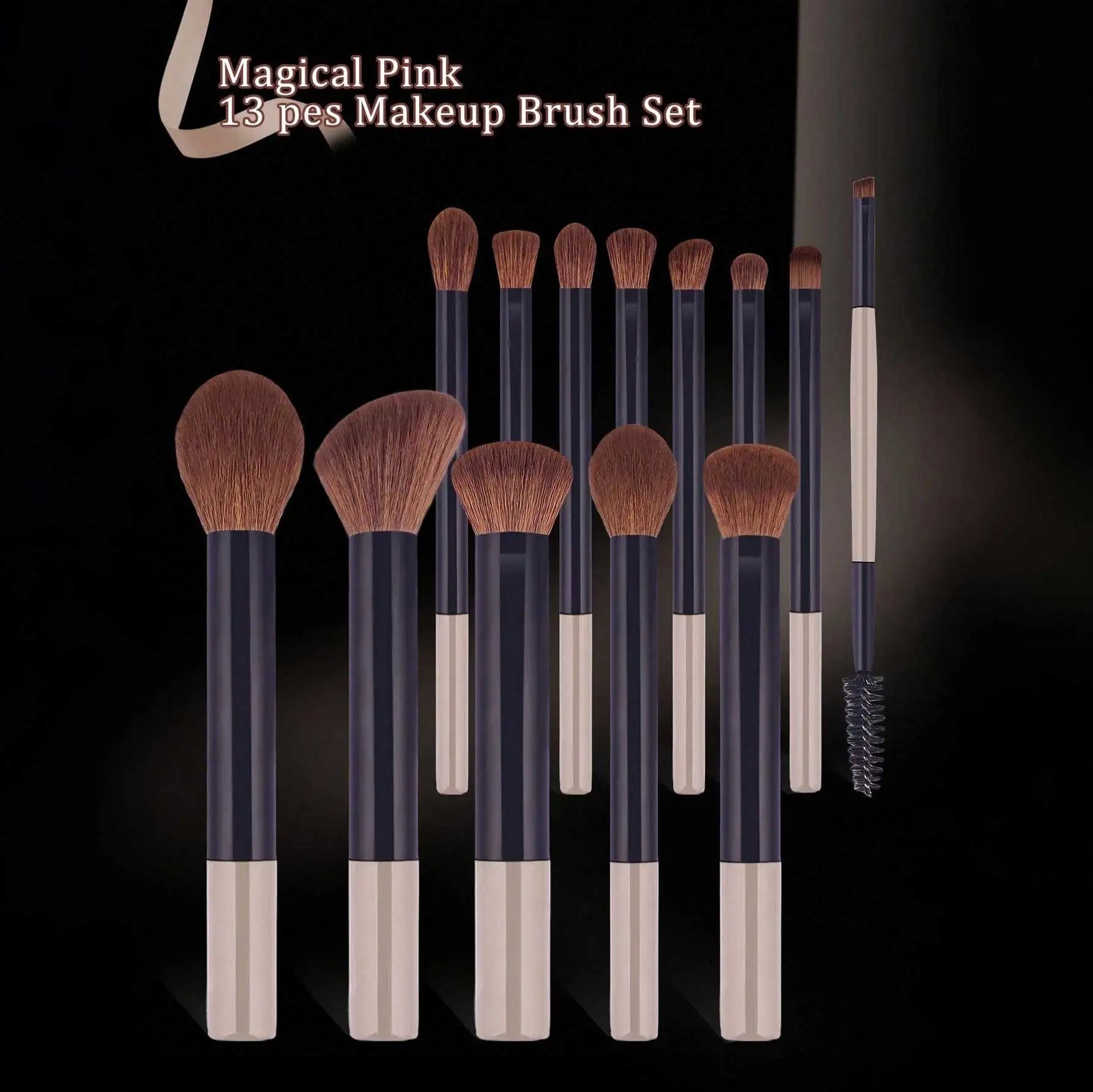 17pcs Professional Soft Long Aluminum Makeup Brush Set, Including Foundation Brush, Eyeshadow Brush, Eyebrow Brush, Blending