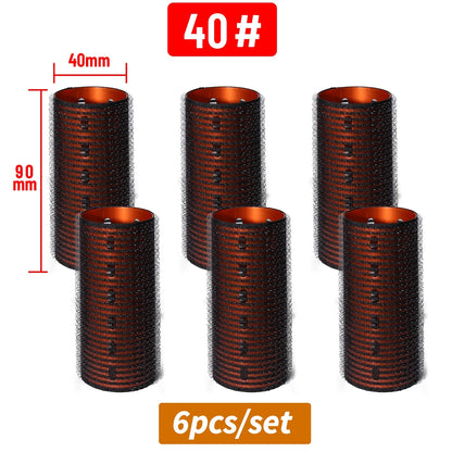 6pcs Large Roller Set Hook & Loop Aluminium Rose Gold Core Self Grip Rollers Ceramic Hot Thermal Volume Curler 90mm 1934