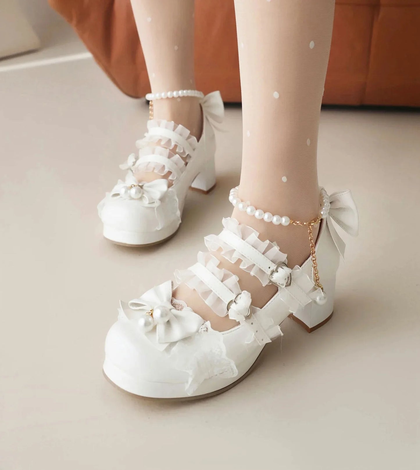 Cross Strap Women High Heels Mary Jane Pumps Party Wedding Cosplay White Pink Black Strawberry Bow Princess 2025 Lolita Shoes