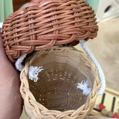 Creative Acorn Shaped Diagonal Cross Bag Storage Basket Hand Woven Circular Rattan Bag Beach Style Woven Shoulder Bag Photo Prop