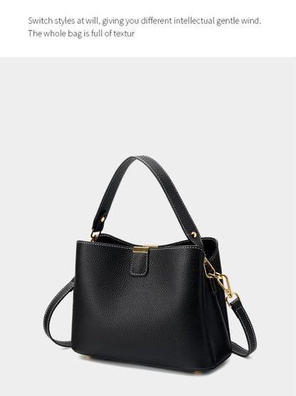 100% Genuine Leather Women's Bucket Bag Luxury Designer Versatile Shoulder Bag Women Commuter Crossbody Bags Female Handbag