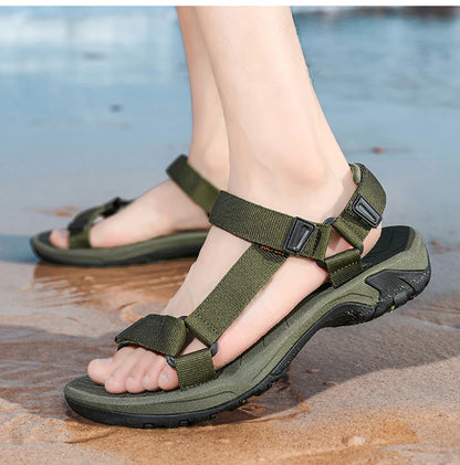 High Quality Summer Open Shoes Men Outdoor Adjustable Sandals Beach Gladiator Rome Breathable Green Pure Black Big Size 47 48