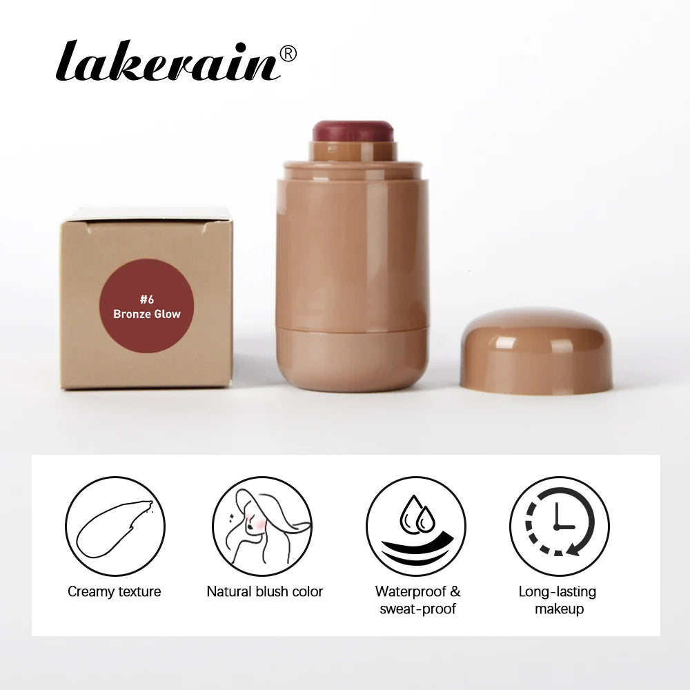 Lakerain 3in1 Cheek Lip Tinted Moistured Blush Stick Waterproof Easy Color Rouge Silky Smooth Blusher Cream Matte Contour Makeup