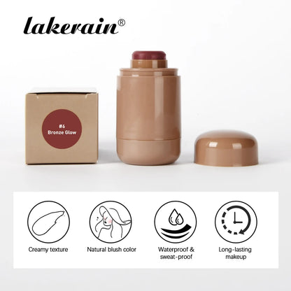 Lakerain 3in1 Cheek Lip Tinted Moistured Blush Stick Waterproof Easy Color Rouge Silky Smooth Blusher Cream Matte Contour Makeup