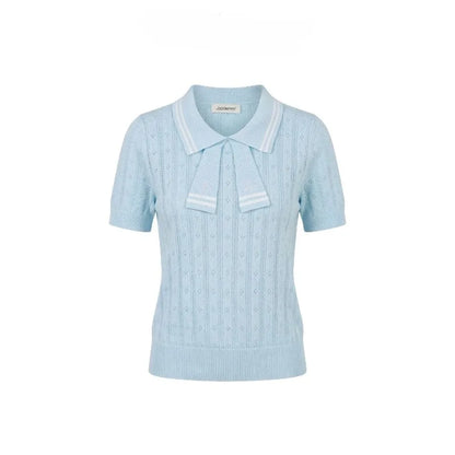 Summer College Style Knitted Collar Girls' T-shirt Simple, Breathable, Comfortable Short Sleeved Commuting Texture High-end Top