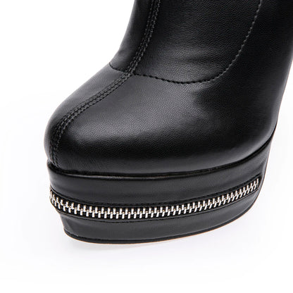 Sexy Women Elegant Pointed Toe Over The Knee High Boots Slim Stiletto Heels Platform Zipper Thigh High Party Evening Dress Shoes