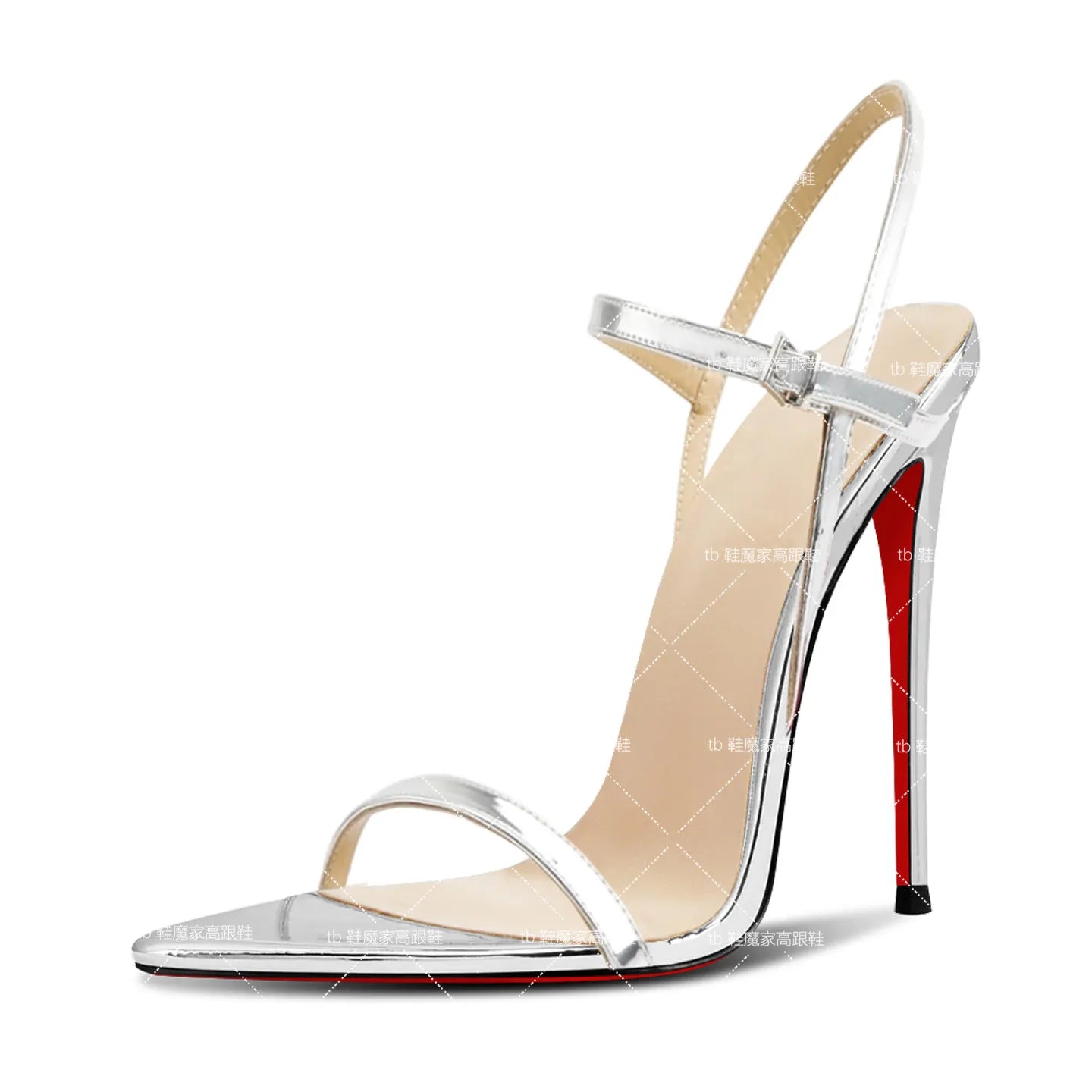 Summer new sexy 12cm white high heels, women's pointed ultra-fine heels with a single buckle strap, plus size lace up sandals