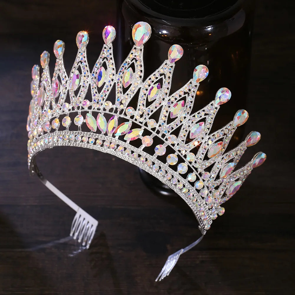 KMVEXO Baroque Queen Large Crystal AB Crowns For Bridal Women Girls Wedding Tiaras Diadem Comb Princess Party Hair Dress Jewelry