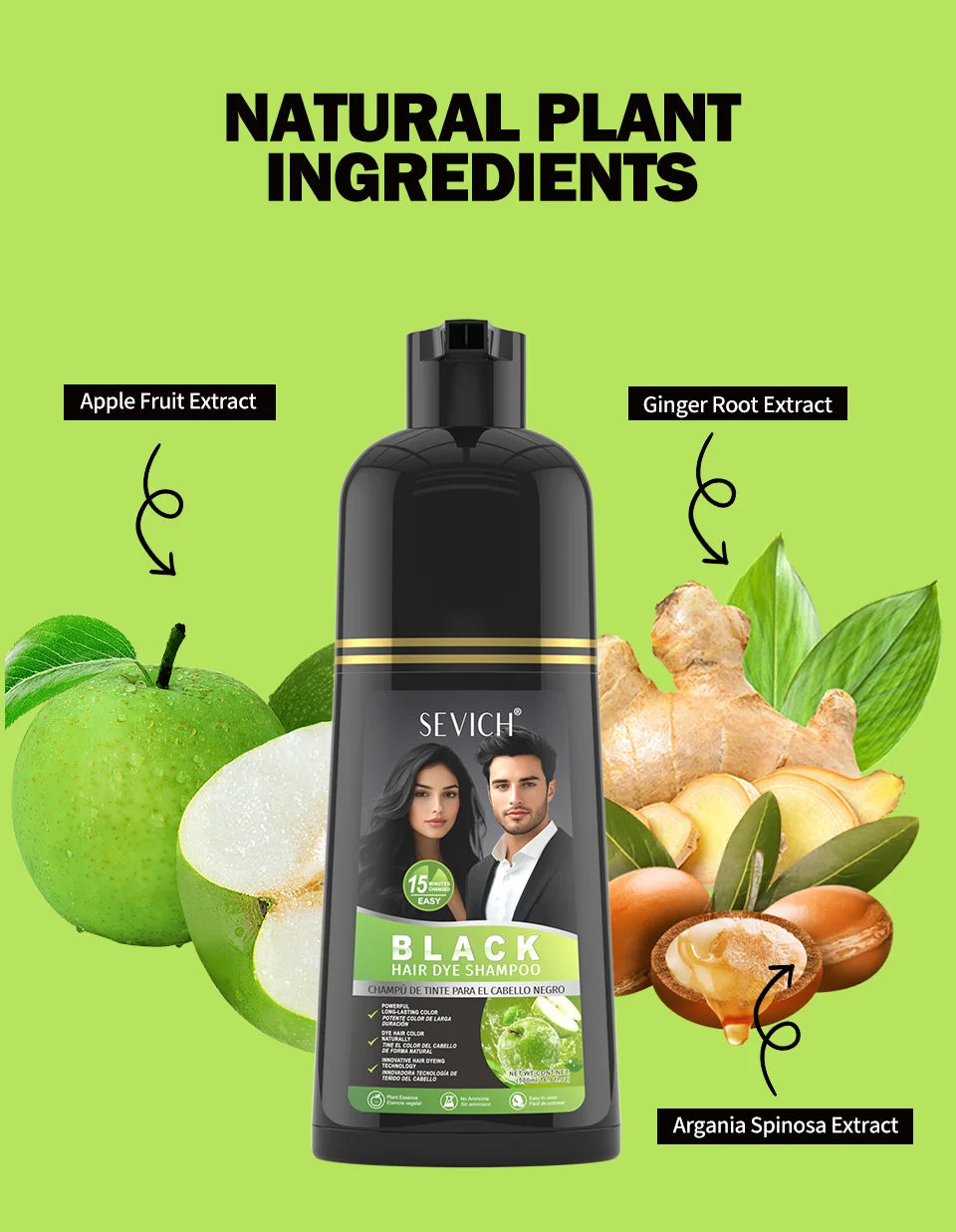 500ml Black Dyed Shampoo Instant Dye Covers Natural Gray Hair Shampoo Black Hair Dye Herbal Ginseng Ginger White Hair Dyed Black