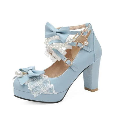 Cross Strap Women High Heels Mary Jane Pumps Party Wedding Cosplay White Pink Black Strawberry Bow Princess 2025 Lolita Shoes