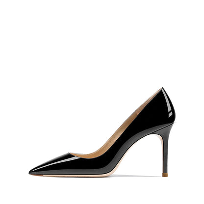 HLTINO Navy Blue Bright Shoes for Spring Summer Women Patent Leather High Heels Pointed Toe Sexy White Autumn Pumps