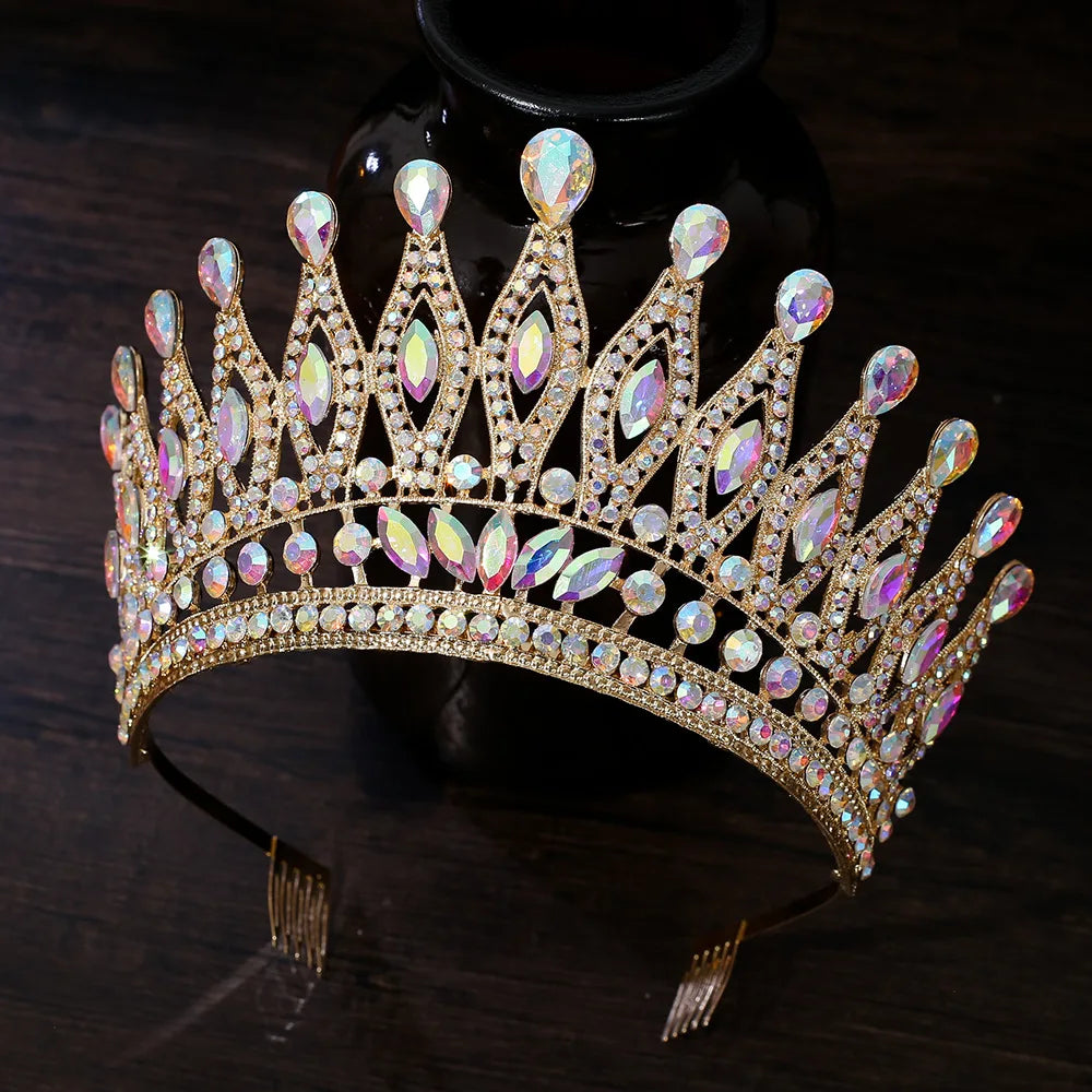 KMVEXO Baroque Queen Large Crystal AB Crowns For Bridal Women Girls Wedding Tiaras Diadem Comb Princess Party Hair Dress Jewelry