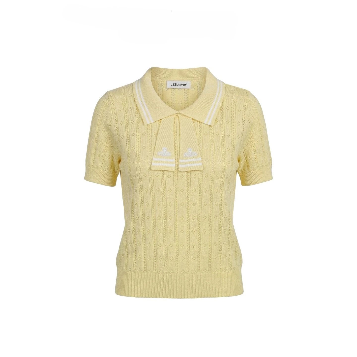 Summer College Style Knitted Collar Girls' T-shirt Simple, Breathable, Comfortable Short Sleeved Commuting Texture High-end Top
