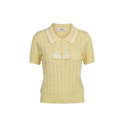 Summer College Style Knitted Collar Girls' T-shirt Simple, Breathable, Comfortable Short Sleeved Commuting Texture High-end Top