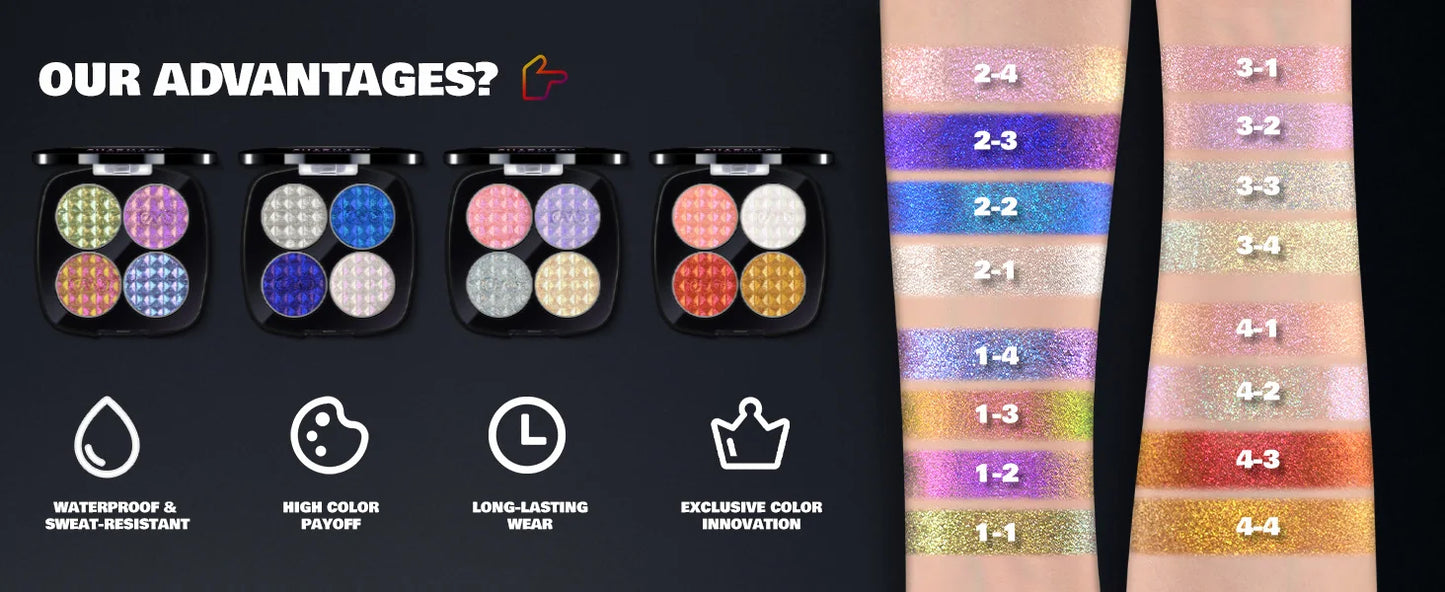 CHARMACY 4 Colors Duochrome Eyeshadow Palette Vegan Shimmer Multichrome Long-lasting Eye Shadow Cosmetic Makeup for Women