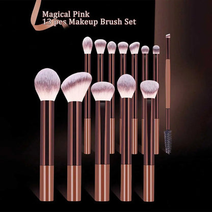 17pcs Professional Soft Long Aluminum Makeup Brush Set, Including Foundation Brush, Eyeshadow Brush, Eyebrow Brush, Blending