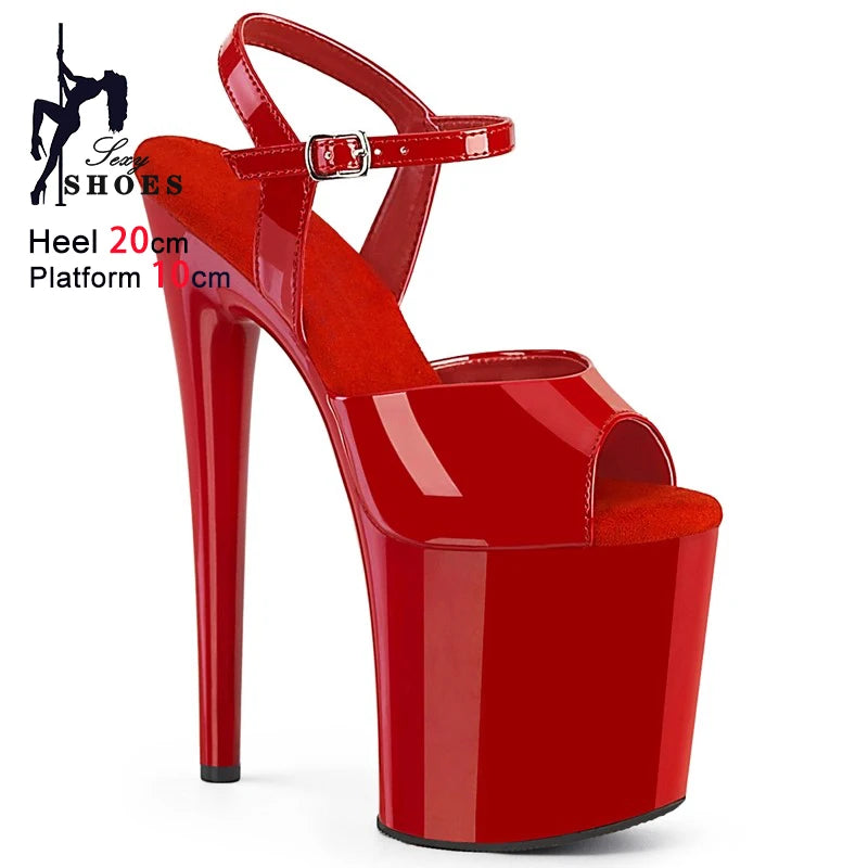 Sexy Platform 20CM Super High Heels Summer Model Runway Sandals Trend Women Shoes Fashion Ankle Strap Black Red White Sandals