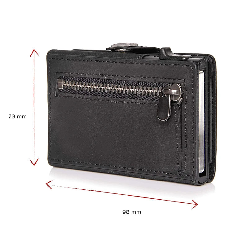 Pop-Up Credit Card Case with RFID Protection Genuine Leather  Wallet with Compartment for Notes and Coins for Men and Women