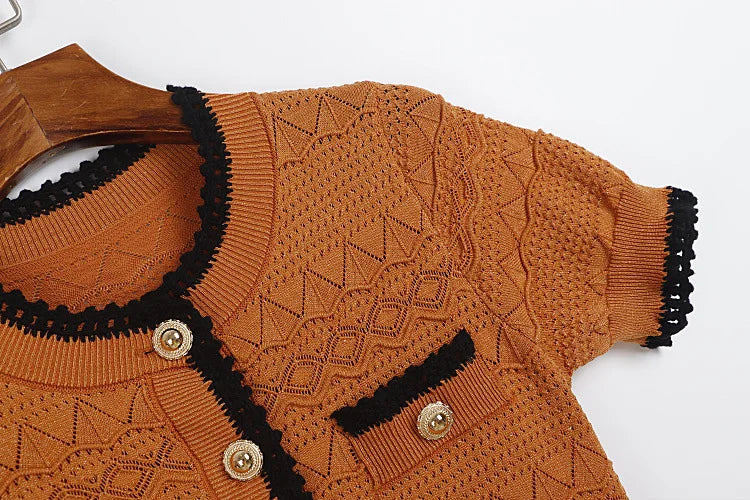 ZJYT Summer New 2026 Fashion Women's Knitted Dress Sweaters Elegant Short Sleeve Mid Calf Casual Holiday Dresses Female Vestido