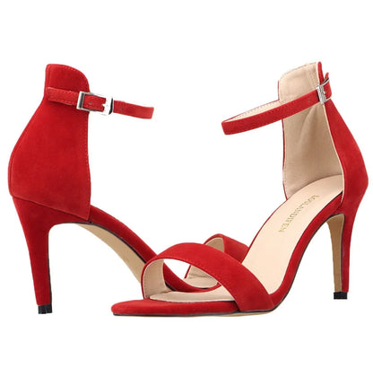 2026 New Women Sexy Pumps Sandals Summer 9cm Thin Heel Open Toe Ankle Strap High Heels Ladies Stilettos Party Red Wedding Shoes