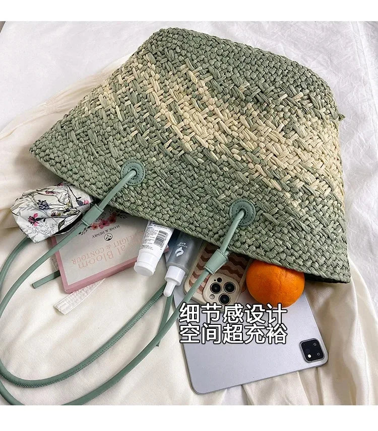 Casual Large Capacity Tote Designer Wicker Woven Women Handbags Summer Beach Bali Straw Bag Lady Travel Big Basket Purse