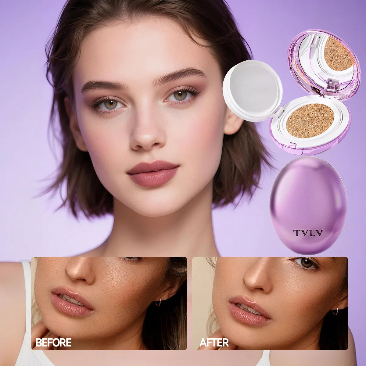 Korean Air Cushion Concealer Foundation, SPF Makeup Base with Soft-Focus Filter, Lightweight Non-Cakey, Long-Lasting Matte Cover