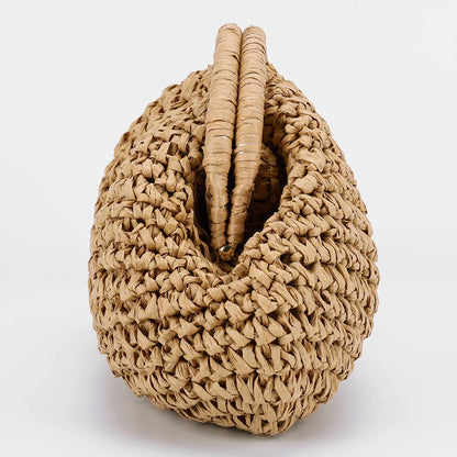 Women Straw Woven Bag Chain Strap Fashion Shoulder Bag Large Capacity Weaving Satchel Bag Solid Color for Party Vacation