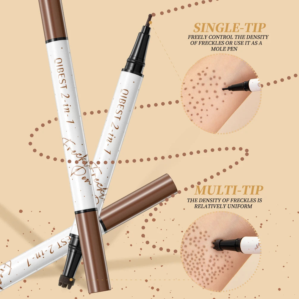 QIBEST Double-end Freckles Stamp Pen Makeup 2-IN-1 Freckle Seal Waterproof Face Concealer Contour Natural Brown Freckle Cosmetic