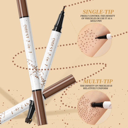 QIBEST Double-end Freckles Stamp Pen Makeup 2-IN-1 Freckle Seal Waterproof Face Concealer Contour Natural Brown Freckle Cosmetic
