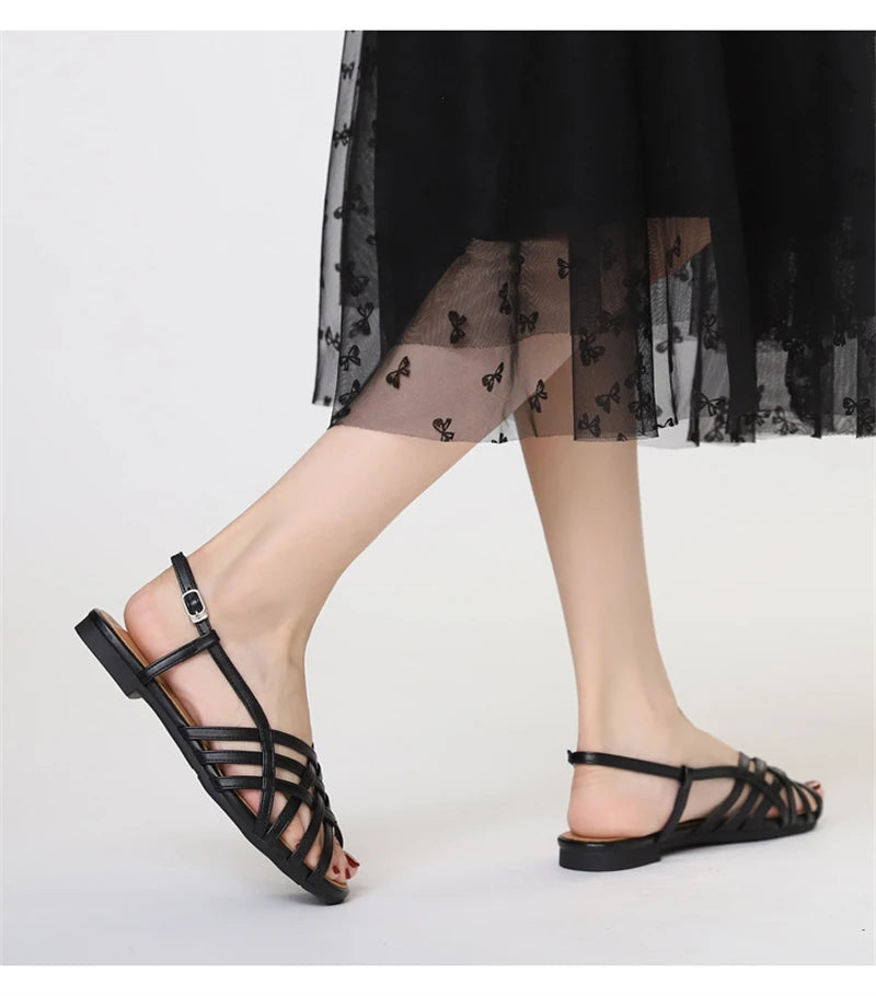 Women Roman Gladiator Flat Sandals Summer Soft Bottom Open Toe Narrow Band Weave Casual Shoes Plus Size Sandalias босоножки